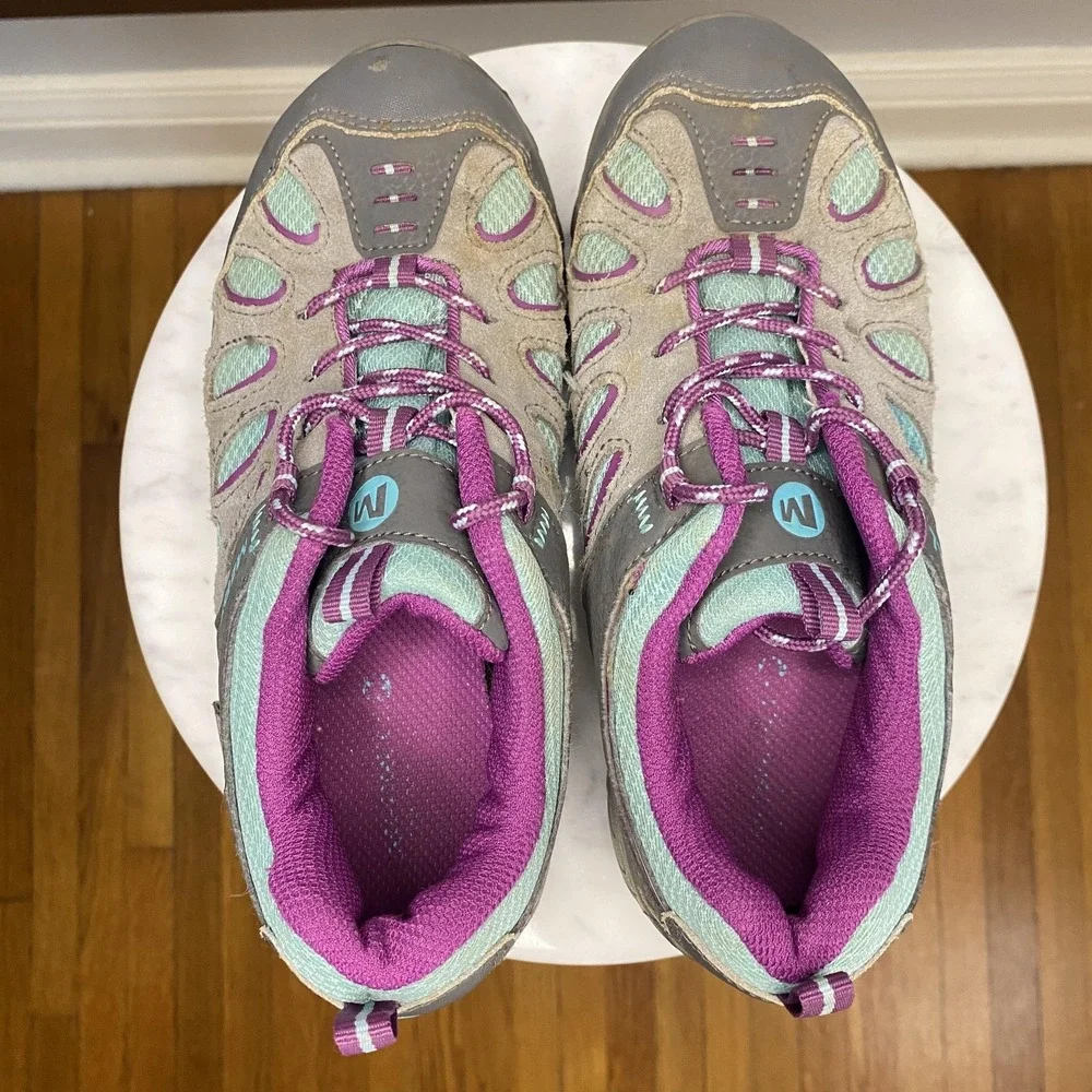 Merrell Chameleon Low Lace WPFP Shoes Youth Size 2 Gray Purple Waterproof Hiking